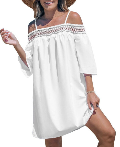 Women's Smocked Lace Open-Shoulder Beach Dress