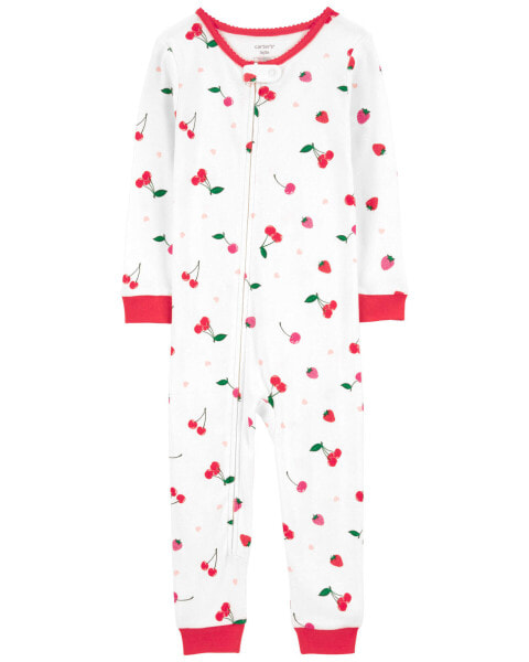 Toddler 1-Piece Cherry Print 100% Snug Fit Cotton Footless Pajamas 2T
