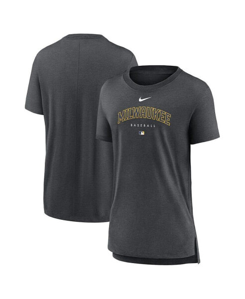 Women's Heather Charcoal Milwaukee Brewers Authentic Collection Early Work Tri-Blend T-shirt