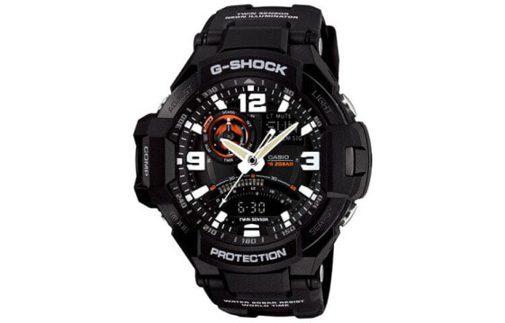 CASIO卡西欧 G-SHOCK系列 GRAVITYMASTER 军事风飞行 经典指针双显表盘运动防水 石英机芯 日韩表 男表 黑色表盘 GA-1000-1A / Часы кварцевые Casio G Shock GA-1000-1A