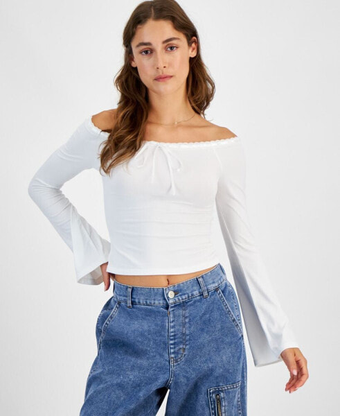 Juniors' Off-The-Shoulder Long-Sleeve Top