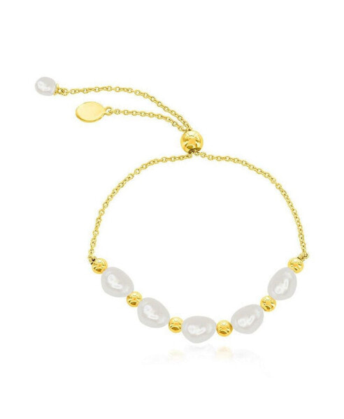 Sterling Silver or Gold Plated Over Sterling Silver Freshwater Pearl Bead Adjustable Bolo Bracelet