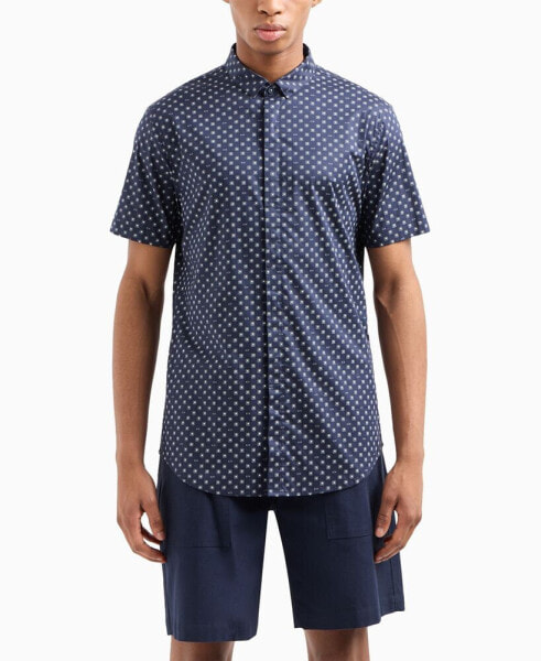 Men's Slim-Fit Tonal Geo Logo-Print Button-Down Shirt