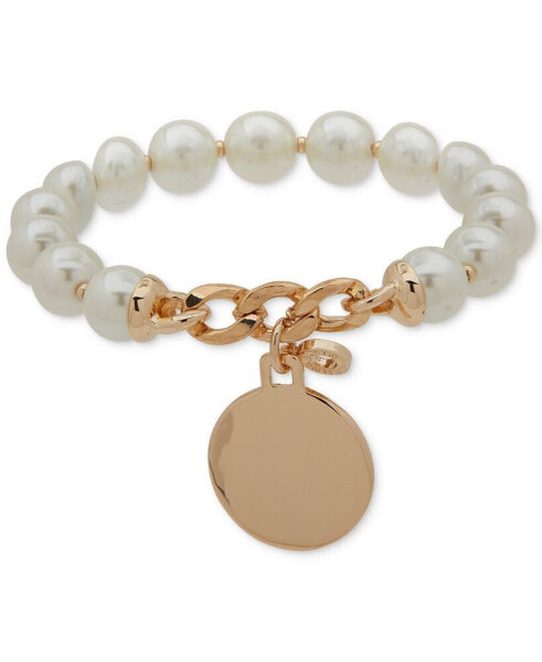 Gold-Tone Imitation-Pearl Stretch Charm Bracelet