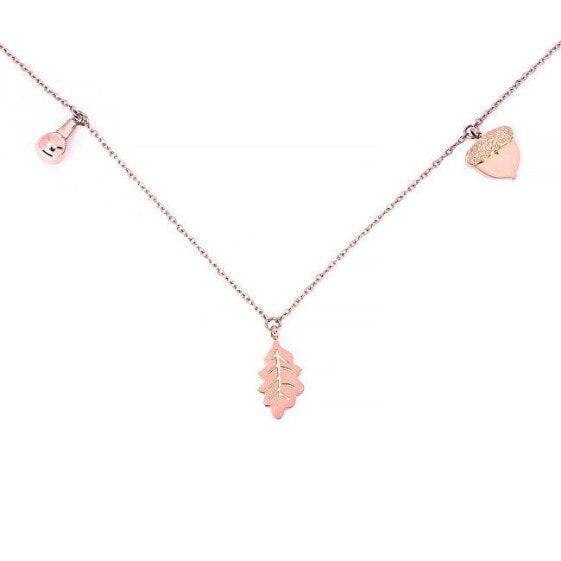 Modern bronze necklace with Rose Gold Big Oak pendants