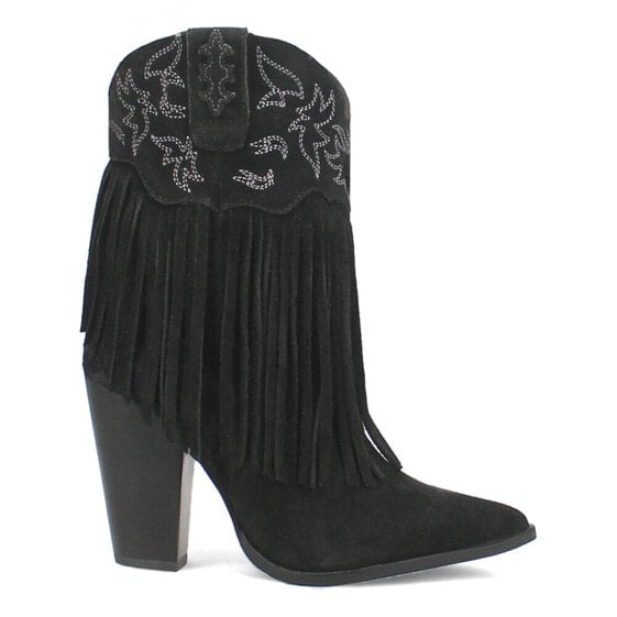 Dingo Crazy Train Fringe Embroidery Pointed Toe Cowboy Booties Womens Black Casu