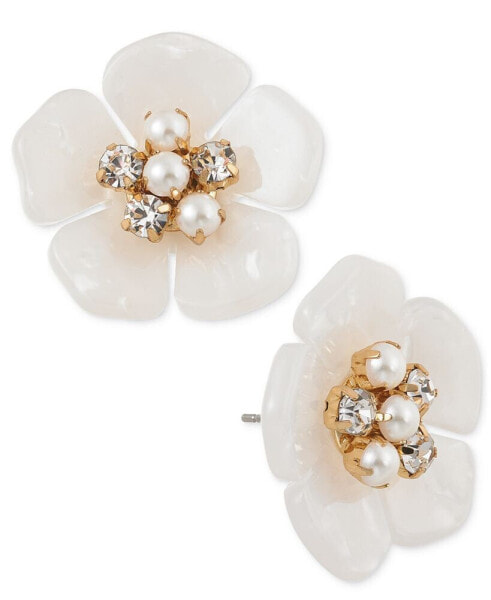 Gold-Tone Color Pavé & Imitation Pearl Mother-of-Pearl Flower Stud Earrings, Created for Macy's