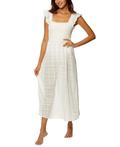 Women's Cotton Flutter-Sleeve Cover-Up Midi Dress