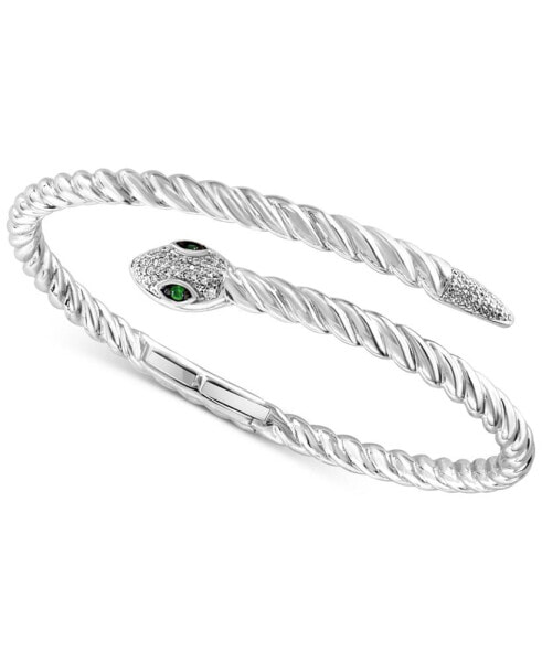 EFFY® Diamond (1/4 ct. t.w.) & Tsavorite (1/20 ct. t.w.) Snake Bypass Bangle Bracelet in Sterling Silver