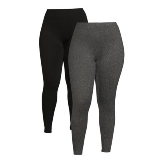 2Pk Terra & Sky Brushed Leggings Women's 0X 14W Black/Gray Comfortable Pull-On