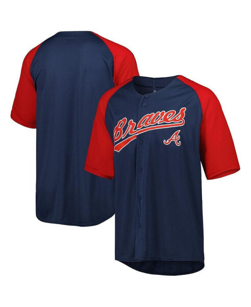 Men's Navy Atlanta Braves Button-Down Raglan Fashion Jersey