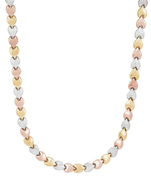 Polished & Textured Heart Stampato 17" Collar Necklace in 10k Tricolor Gold