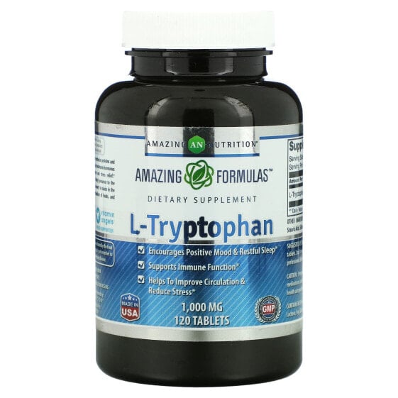 Витамин L-триптофан, 1 000 мг, 120 таблеток, для здорового сна, бренд amazing nutrition