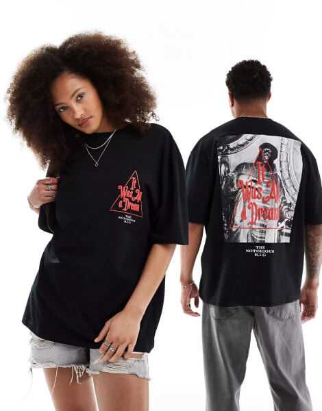 ASOS DESIGN unisex oversized license t-shirt with Biggie Smalls puff print graphics in black