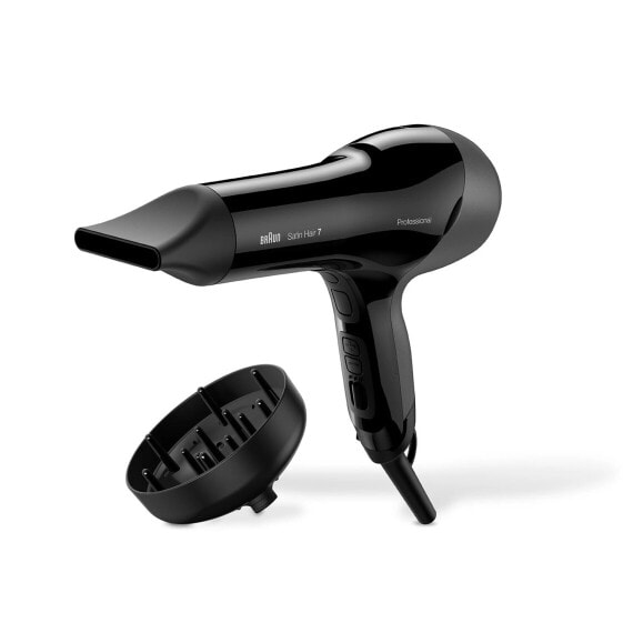 Фен для волос Braun HD785 черный монолитный с петлей для подвешивания, кнопками и слайдером, 2000 Вт