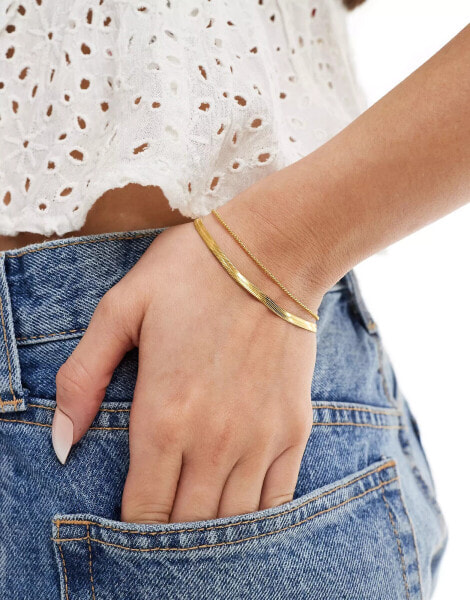 ASOS DESIGN waterproof stainless steel multirow bracelet in gold tone