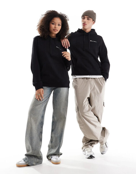 Champion – Legacy – Unisex-Kapuzenpullover in Schwarz mit Logo auf der linken Brustseite