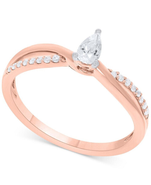 Diamond Pear-Cut Swirl Solitaire Engagement Ring (1/4 ct. tw) in 14k Yellow or Rose Gold