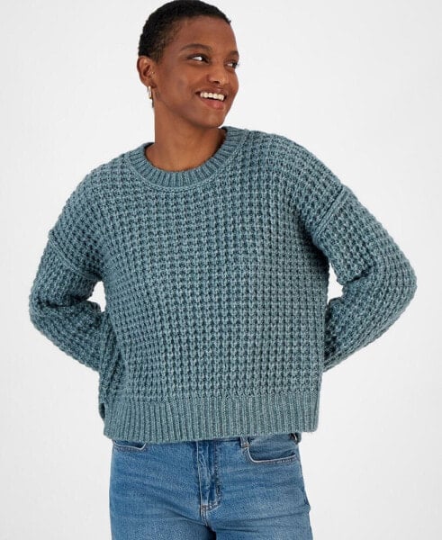 Women's Textured Waffle Knit Crewneck Sweater, Created for Macy's