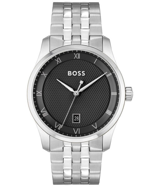 BOSS Men Principle Quartz Basic Calendar Silver-Tone Stainless Steel Watch 41mm
