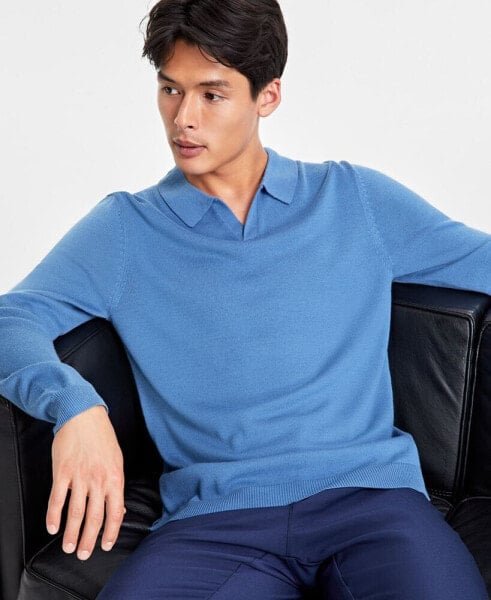 Men's Regular-Fit Sweater-Knit Johnny Collar Polo Shirt, Created for Macy's