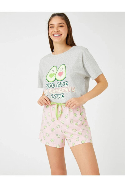 Avokado Baskılı Pijama Takımı Kısa Kollu