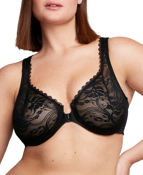 Women's Full Figure Plus Size Wonderwire Front Close Stretch Lace Bra