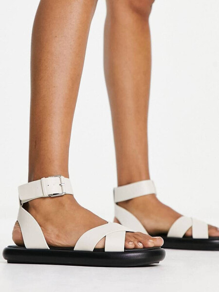 Only cross front buckle sandals in white