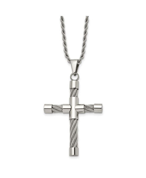 Chisel polished with Cable Cross Pendant on a Rope Chain Necklace