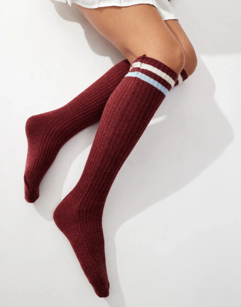 My Accessories below the knee striped socks in burgundy