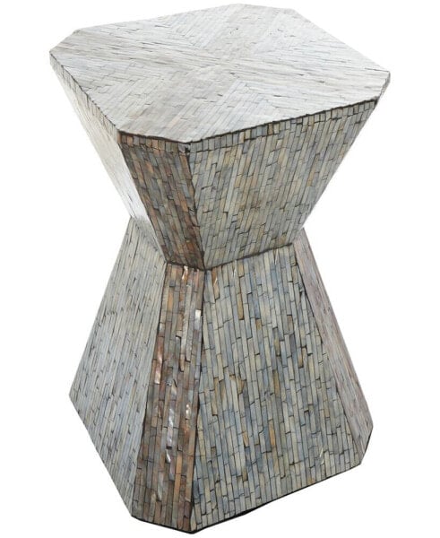 16" x 16" x 20" Mother of Pearl Geometric Linear Mosaic Pattern Hourglass Accent Table