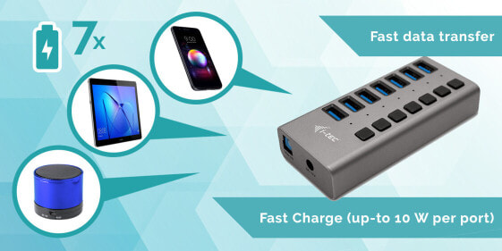 USB-концентратор USB 3.0 i-tec Charging HUB 7port + Power Adapter 36 W - внутренний - перемен. ток - серый