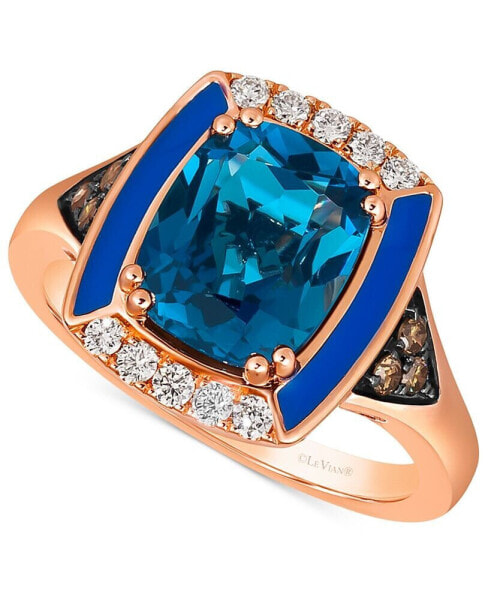 Deep Sea Blue Topaz (2-1/2 ct. t.w.), Nude Diamonds (1/6 ct. t.w.) & Chocolate Diamonds (1/8 ct. t.w.) Statement Ring in 14k Rose Gold