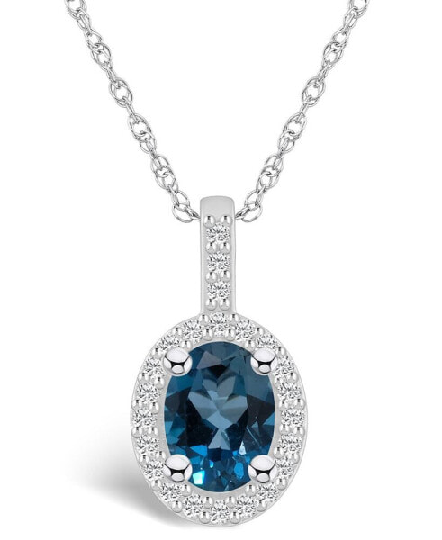 London Blue Topaz (1-5/8 Ct. T.W.) and Diamond (1/4 Ct. T.W.) Halo Pendant Necklace in 14K White Gold