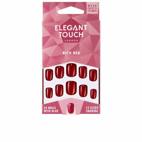 Наращивание ногтей Elegant Touch набор из 24 ногтей с клеем squoval #богато-красный