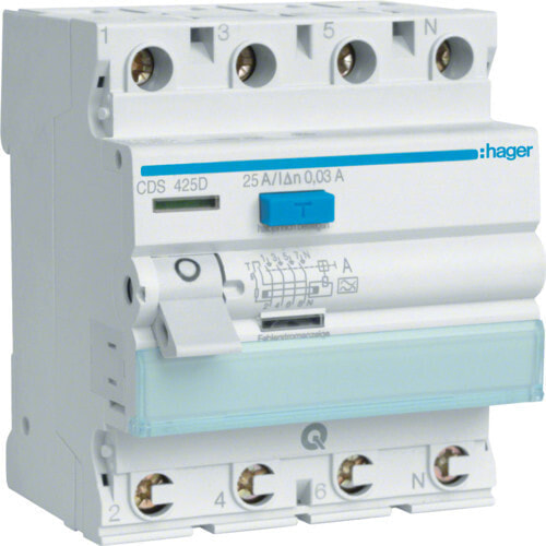Автоматический выключатель Hager CDS425D - устройство дифференциального тока - Тип A.
