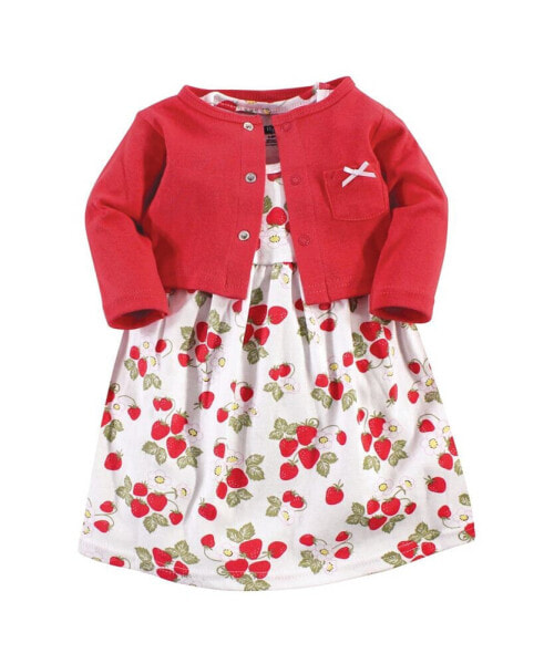 Baby Girls Cotton Dress and Cardigan 2pc Set, Strawberries