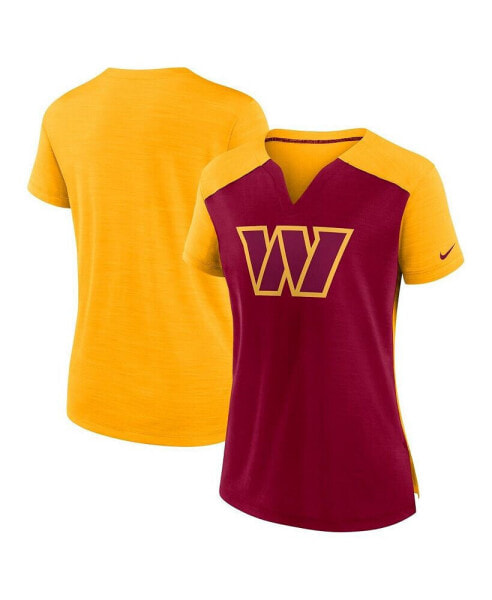 Women's Burgundy, Gold Washington Commanders Impact Exceed Performance Notch Neck T-shirt