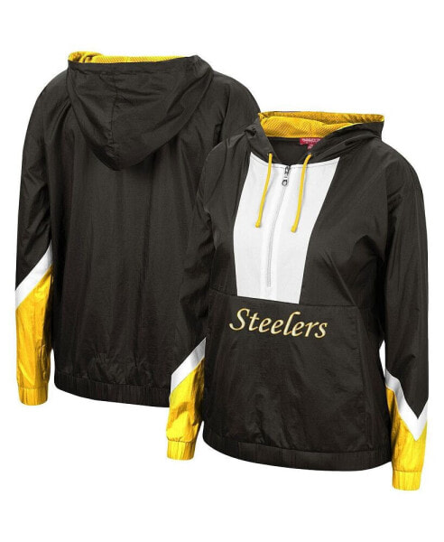 Ветровка с капюшоном женская Mitchell & Ness черная Pittsburgh Steelers Half-Zip.