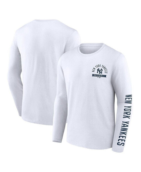 Men's White New York Yankees Pressbox Long Sleeve T-shirt