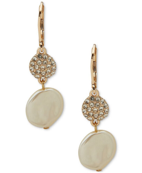 Gold-Tone Pavé & Imitation Pearl Disc Double Drop Earrings