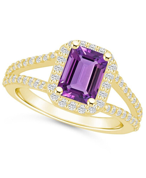 Amethyst (1-5/8 ct. t.w.) and Diamond (1/2 ct. t.w.) Halo Ring in 14K Yellow Gold