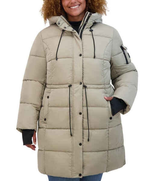 Plus Size Hooded Drawstring-Waist Puffer Coat, Created for Macy's