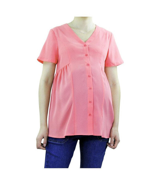 Maternity Short Sleeve Button Front Top