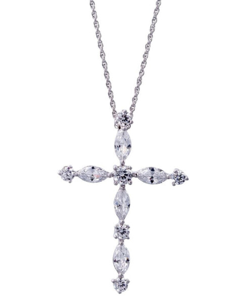 Cubic Zirconia Marquise & Round Cross 24" Pendant Necklace in Sterling Silver, Created for Macy's