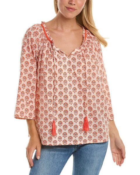 Pomegranate Tie-Neck Blouse Women's Orange Xs