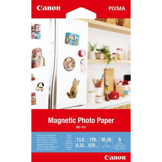 Canon MG-101 Magnetic Photo Paper - 4x6" - 5 sheets - 10x15 cm - White - 5 sheets - PIXMA iP110 wb PIXMA E204 PIXMA G2501 PIXMA MG2550S PIXMA MG6650