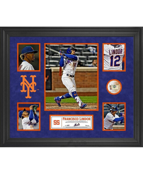 Francisco Lindor New York Mets Unsigned Framed 5-Photo Collage with a Piece of Game-Used Ball