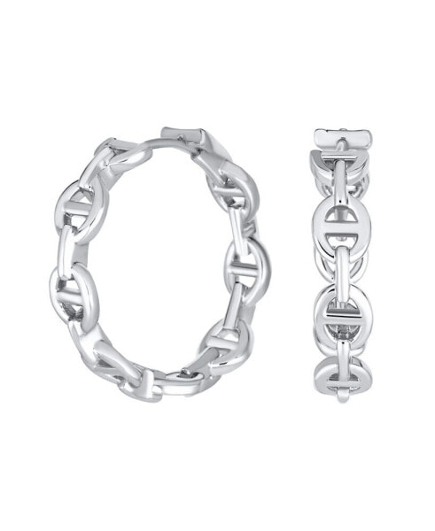Classic Round Paper Clip Link Open Anchor Puff Mariner Chain Link Hoop Earrings Women 1.25 Inch