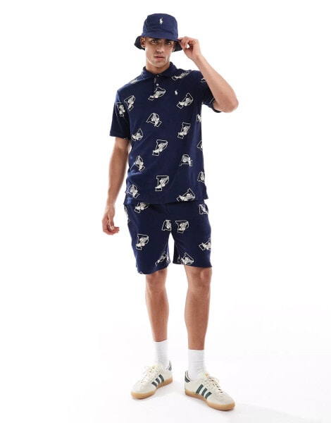 Polo Ralph Lauren all over retro sport logo terry sweat shorts in navy CO-ORD